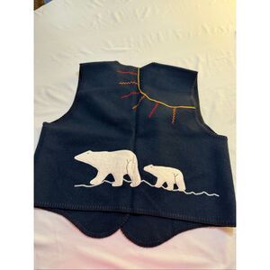 IVALU Navy Blue Embroidered Inukshuk Wool Vintage Vest Size Large